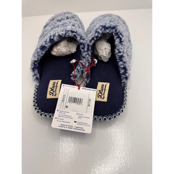 DLUXE by Dearfoams Vera Teddy Scuff Slippers Blue Memory Foam Size L 9-10 UNISEX - Picture 7 of 10